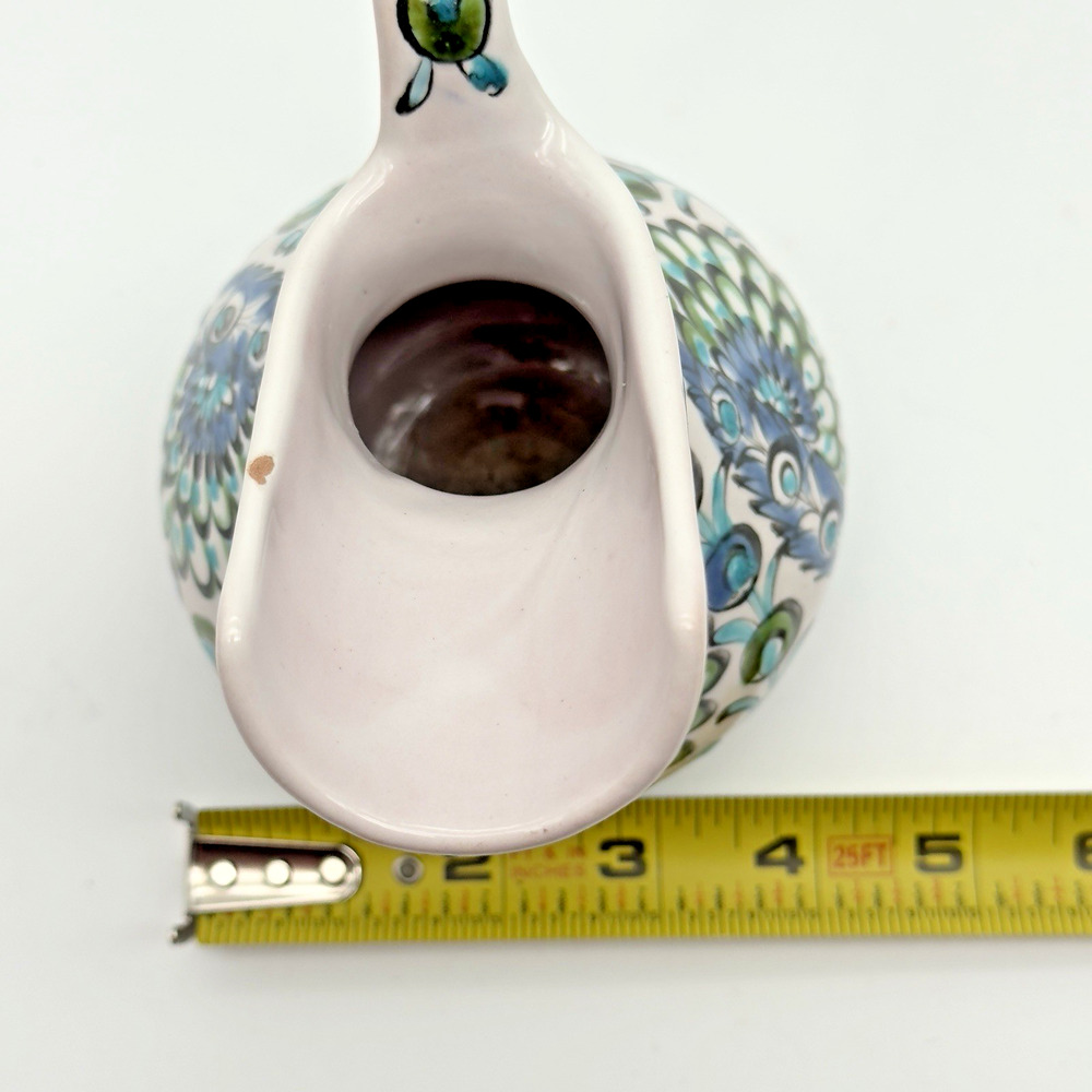 Vintage Ikaros Pottery Hand Painted Pitcher Rhodes Greece White Blue Green - Picture 9 of 10